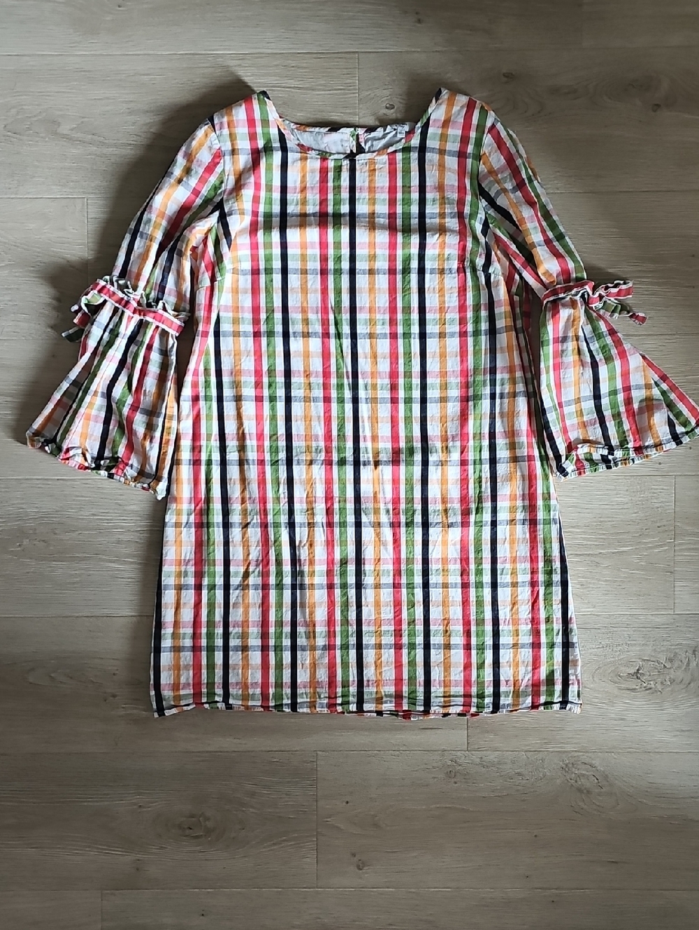 crown & ivy Multicolor Plaid Bell-Sleeve Casual Dress